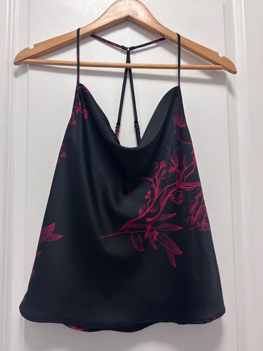 La Vie en Rose Dark Floral Print Satin Cowl Neck Cami Top